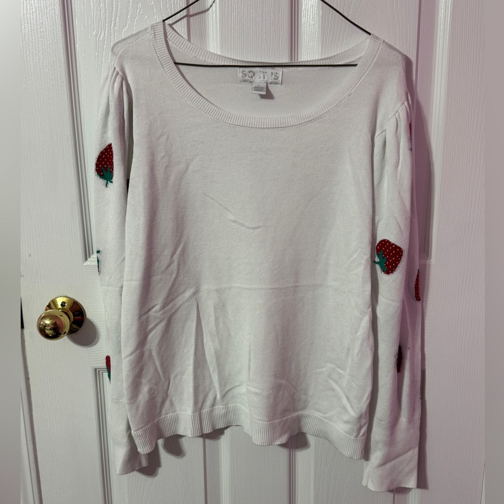 White Strawberry Embroidered Women's Sweatshirt